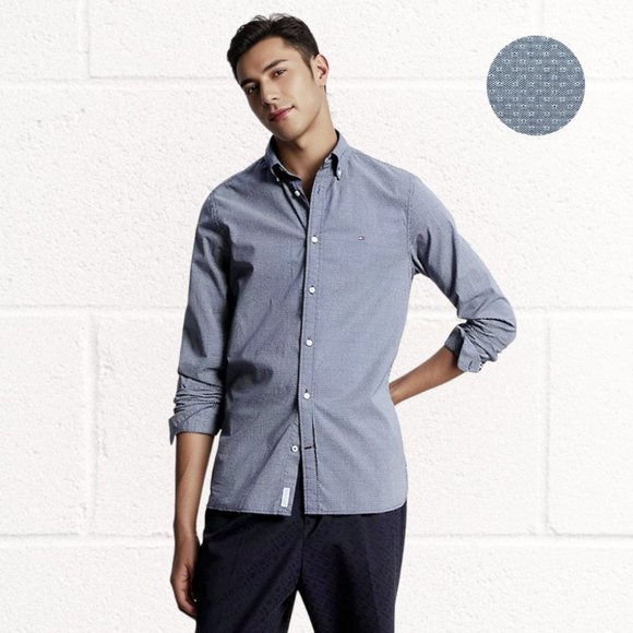 NWT M L XL Mens Tommy Hilfiger Regular Fit Micro Print Shirt 78J9427 460 - Picture 1 of 7